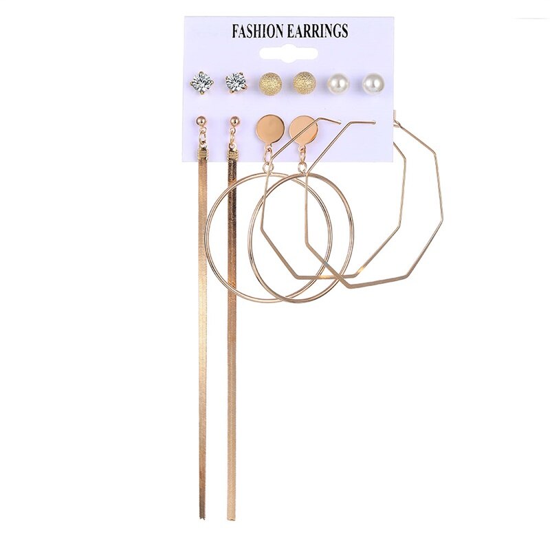 FNIO Statement Gold/Sliver Big Bamboo Circle Hoop Earrings For Women Hip Hop Earrings set Classic Jewelry 3pcs/set