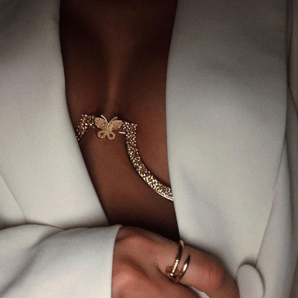 Stonefans Flash Butterfly Rhinestone Chest Bracket Bra Chain for Women Round Breast Body Jewelry NightClub Sexy Bikini Chains
