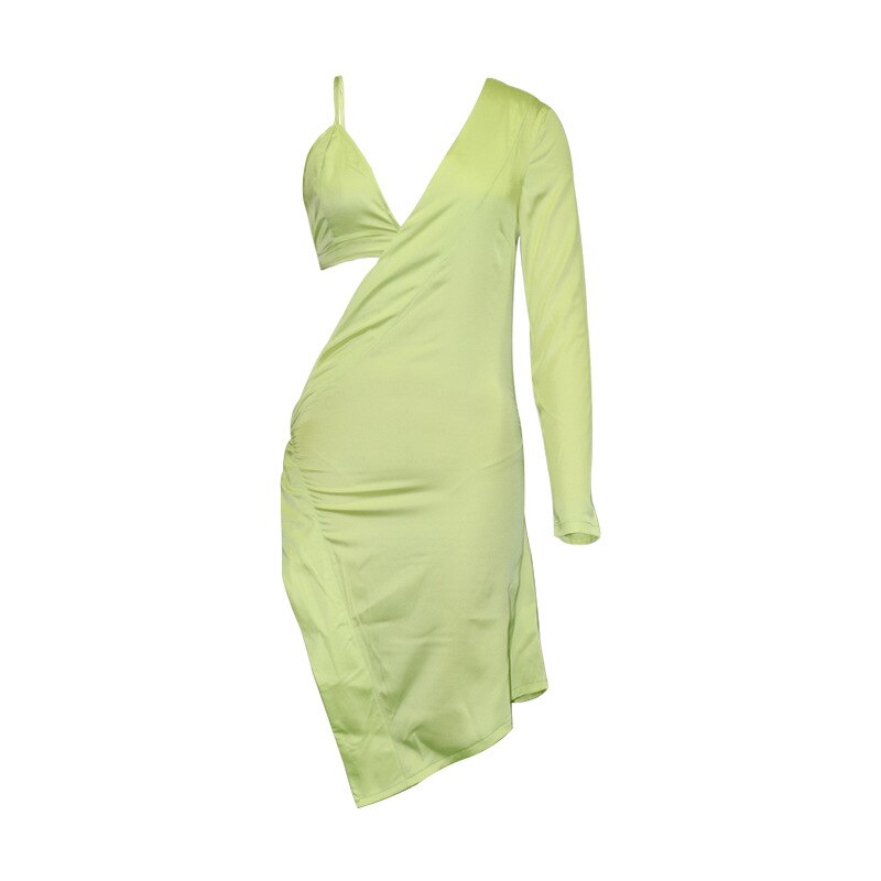 CM.YAYA Two 2 Piece Set for Women Sexy Club Party Tracksuit Outfits One Sleeve Slit Tie Up Mini Dress + Bra Set Fall Winter