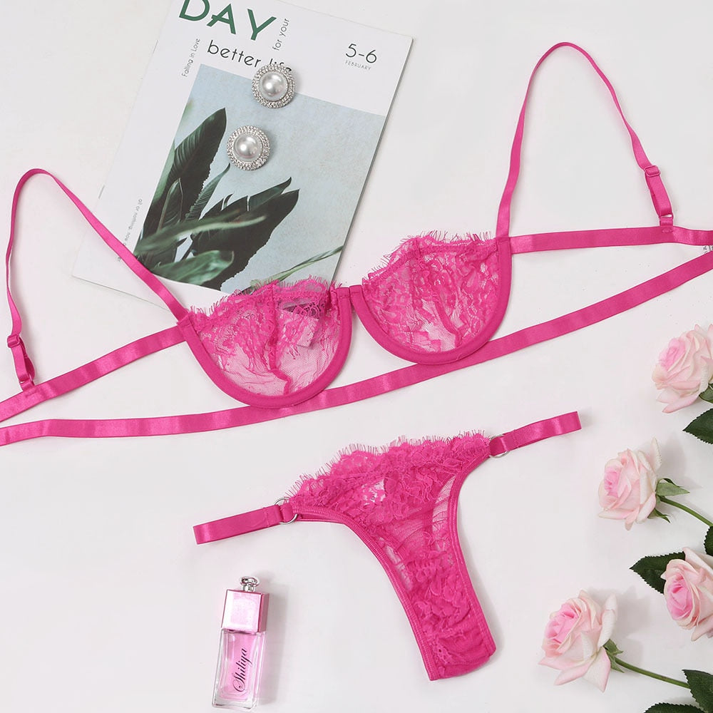 Ellolace Lingerie Women's Underwear Sexy Erotic Underwire Bra Brief Set Women 2 Pieces Short Skin Care Kits Breves Exotic Sets