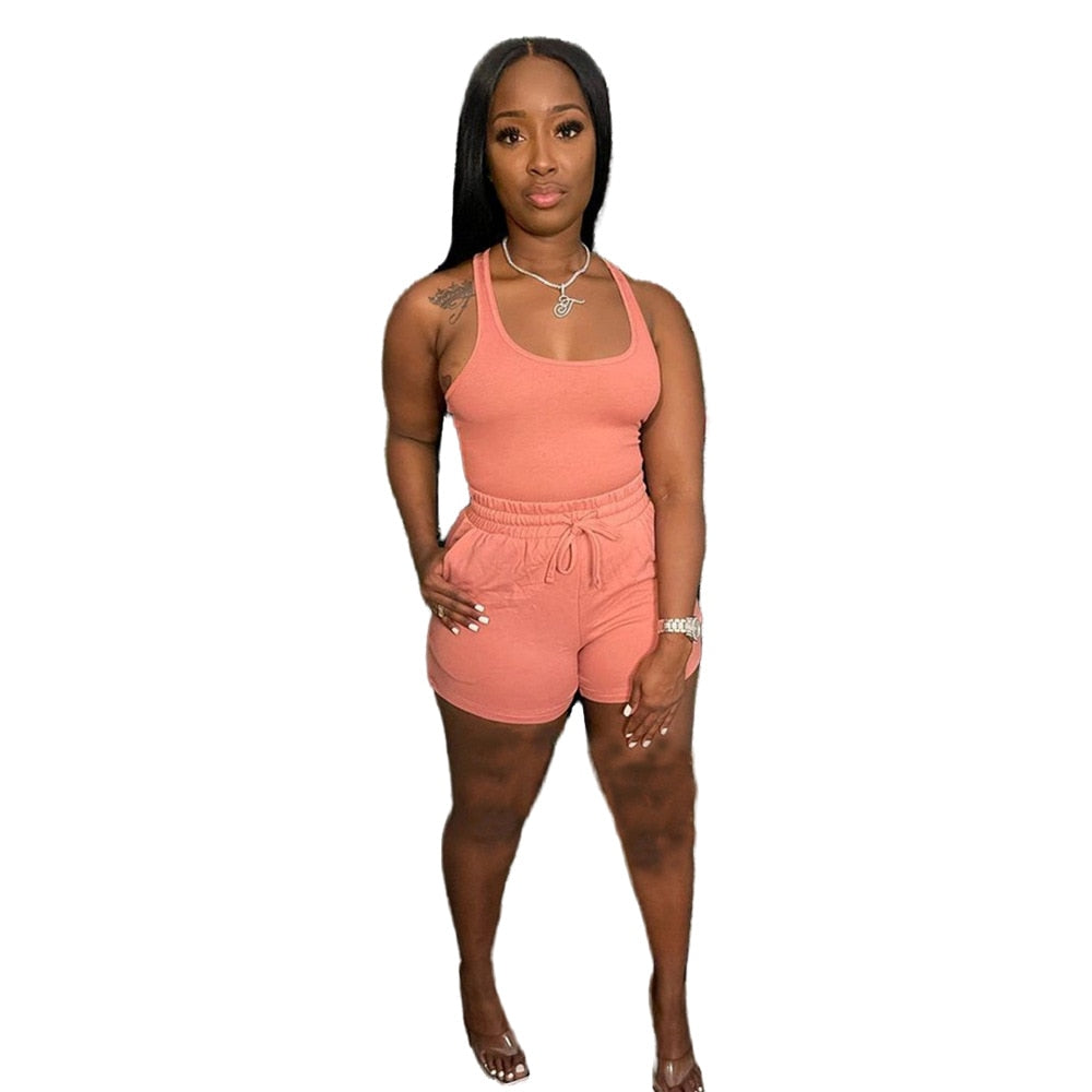 Summer Sleeveless Tank Top Shorts Set Two Piece Set Womens Outifits Jogger Suit Tracksuit Women Casual Party Club 2pcs Outfits