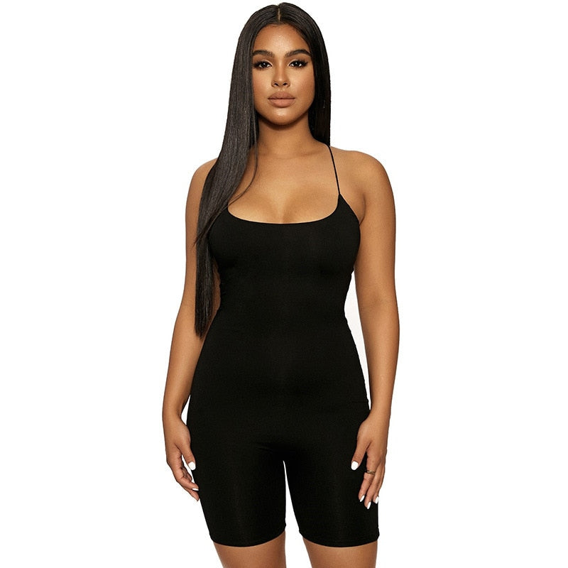 Black Skinny Spaghetti Strap sleeveless Street woman Rompers bar club Bodycon bodysuit jumpsuits body femme clothes vintage suit