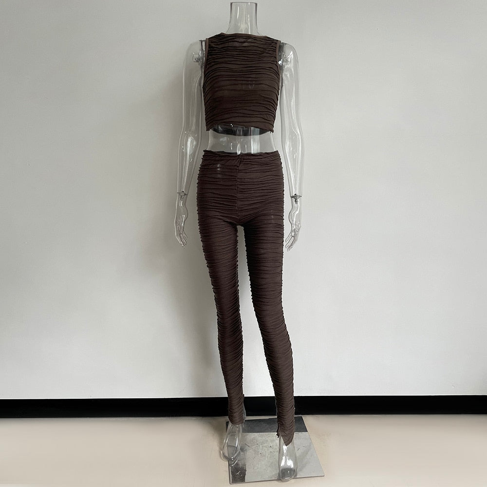 XLLAIS White Fashion Cute Sleeveless Tank Tops High Wasit Pencil Pants Two Piece Sets Women Sexy O-Neck Vests Slim Trousers