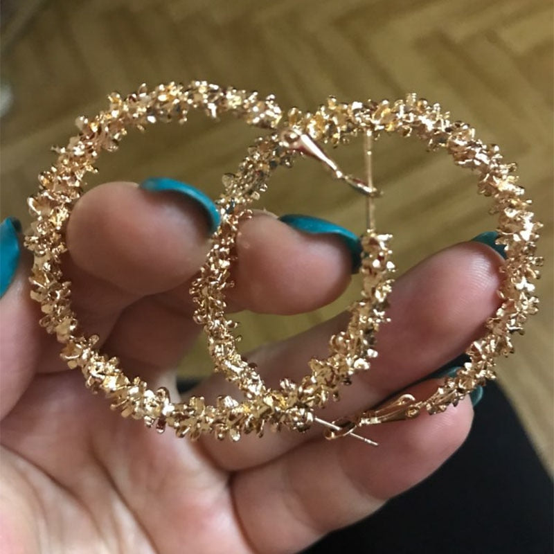 2021 Retro Alloy Metal Round Hoop Earrings for Women Fashion Gold Color Silver Color Bohemian Jewelry Earrings Party Gift