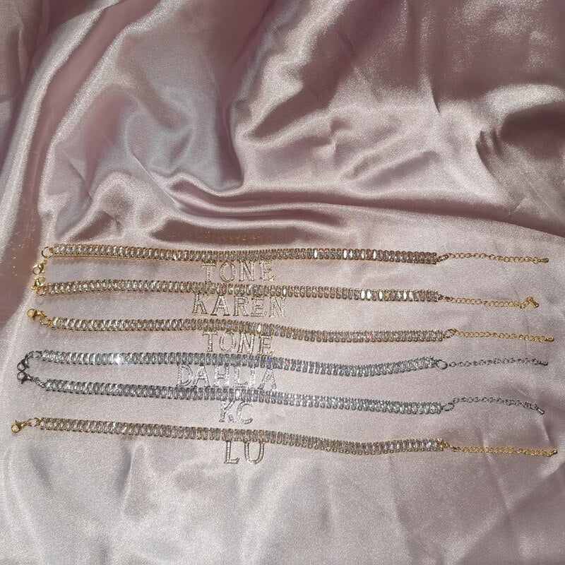 Personalized Custom Name Bracelet Anklet Letters Silver Plating  Tennis Chain Adjustable Bracelet for Women