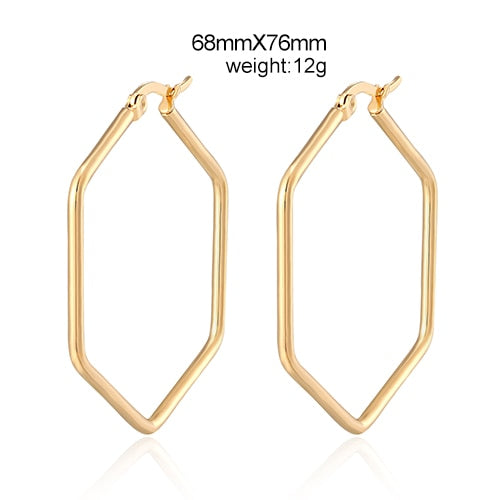 Punk Fashion Ear Jewelry Glossy Hexagon Large Hoop Earrings For Women Girl Large Geometric Exaggeration Loop earrings Trend Gift