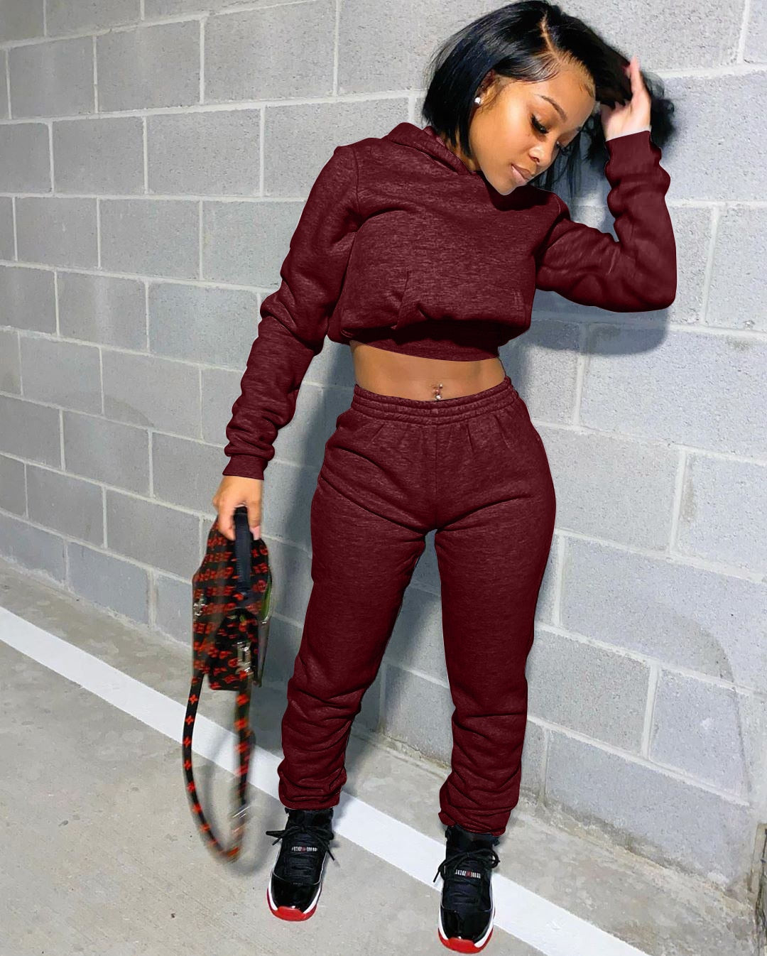 Ronikasha Women New Sweater Long Sleeve Cropped Hoodie Sweatpants 2 Piece Outfits Jogging Workout Sets
