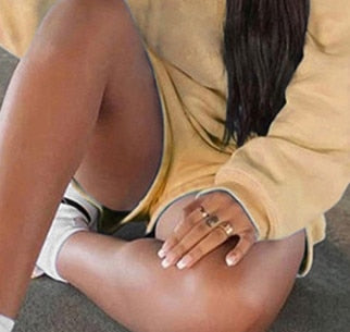 NCLAGEN Letter Embroidery Women Loose Casual Sweatshirt Fleece Pullovers And Drawstring Shorts Two Pieces Set Thick Tracksuit