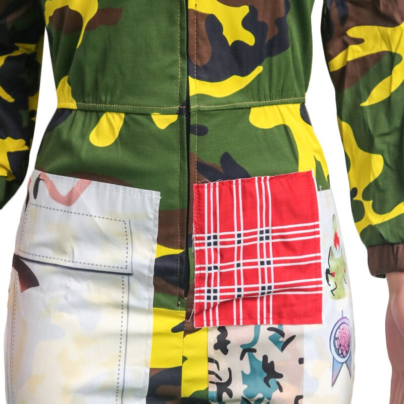 Military Cargo Jumpsuit Camouflage Women Zip Up Romper Long Sleeve Pants Baggy Female Retro Overalls Harajuku Streetwear Winter