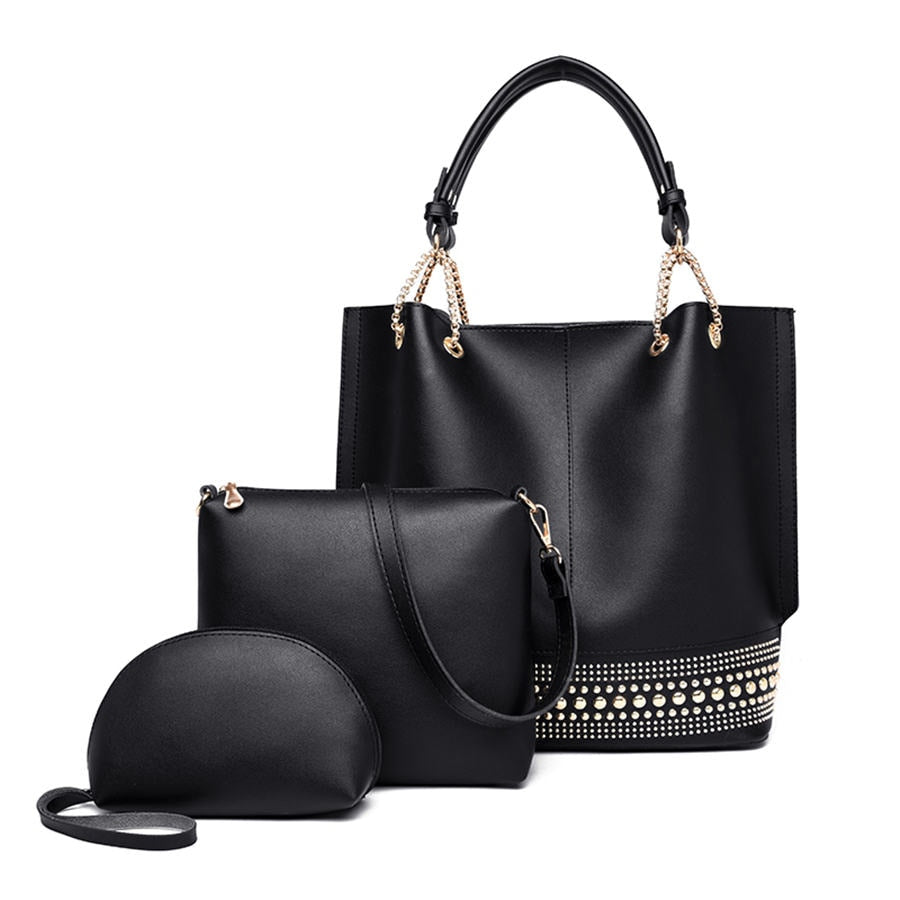 Luxury Designer Women PU Leather Handbags High Quality 3 Pieces Set Shoulder Bag Fashion Rivet Casual Female Tote Crossbody Bags