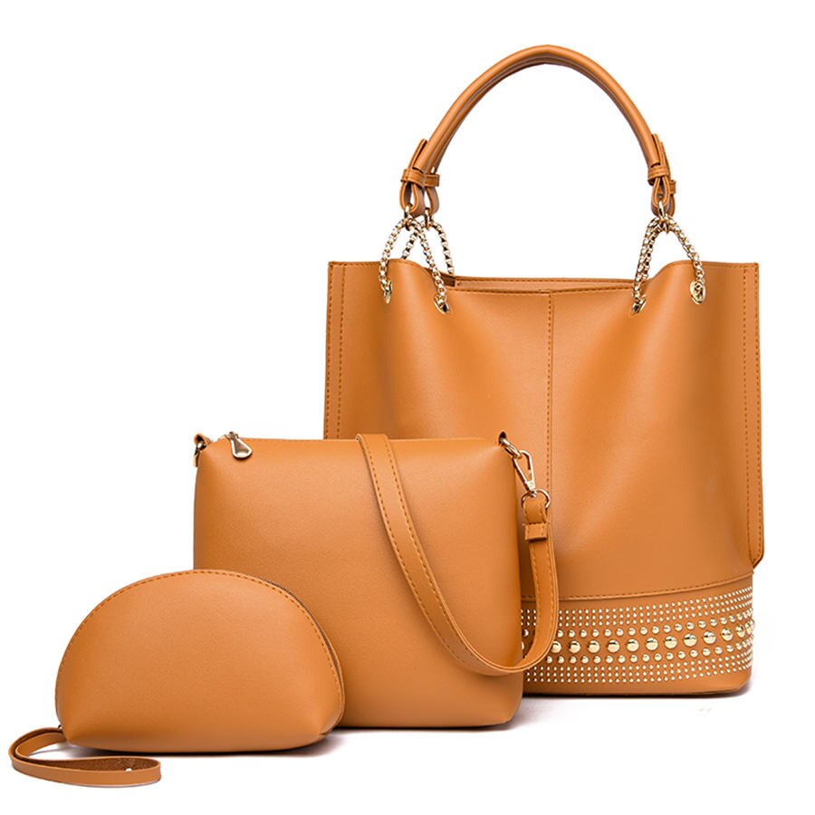 Luxury Designer Women PU Leather Handbags High Quality 3 Pieces Set Shoulder Bag Fashion Rivet Casual Female Tote Crossbody Bags