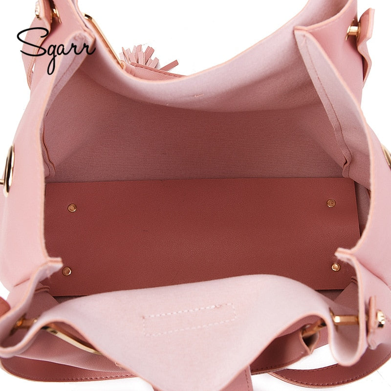 SGARR Women Bags Handbags Women Famous Brands Ladies PU Leather Messenger Bags Fashion 3 Pieces Sets Composite Bag Tassel Tote