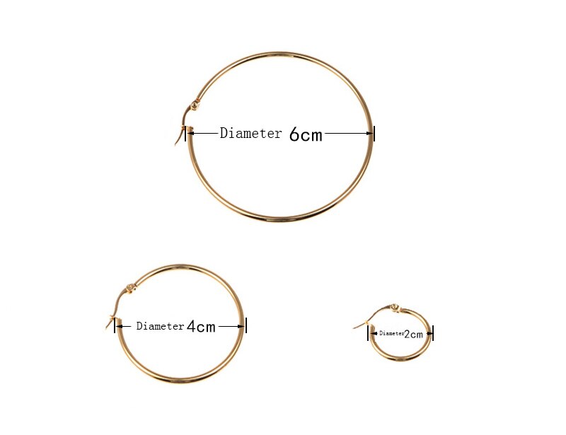 BOBOTUU Steel Gold Black Color Fashion Earrings Jewelry Stainless Steel Big Circle Round 20-60mm Hoop Earrings For Women BE18110