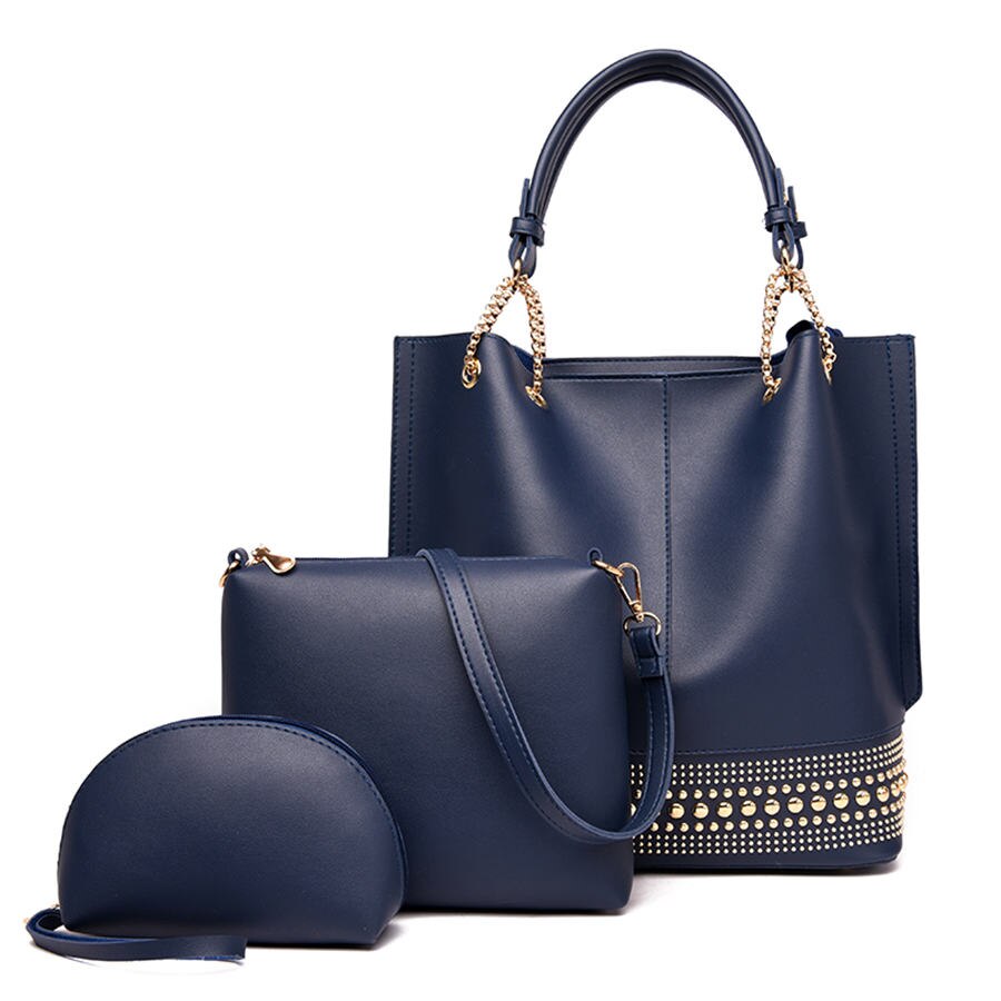 Luxury Designer Women PU Leather Handbags High Quality 3 Pieces Set Shoulder Bag Fashion Rivet Casual Female Tote Crossbody Bags