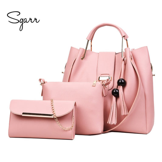 SGARR Women Bags Handbags Women Famous Brands Ladies PU Leather Messenger Bags Fashion 3 Pieces Sets Composite Bag Tassel Tote