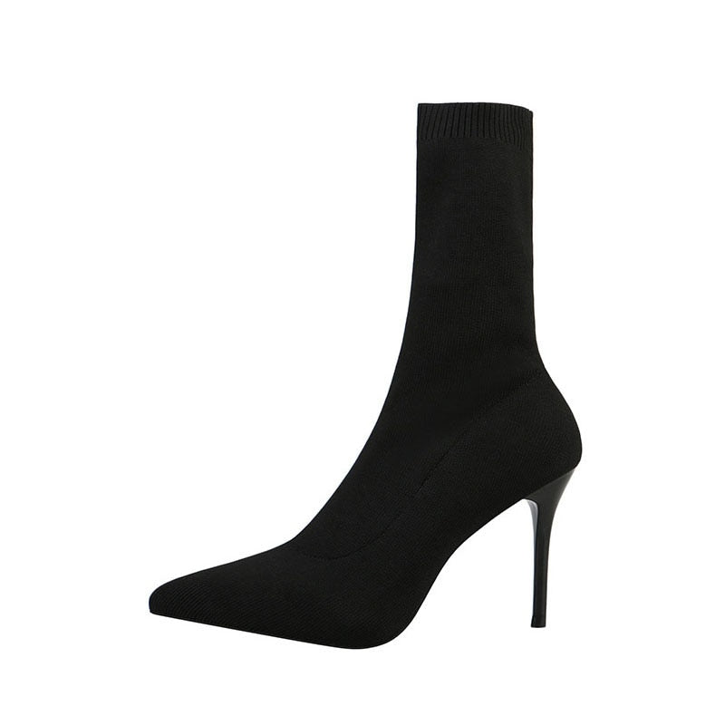 SEGGNICE Sexy Sock Boots Knitting Stretch Boots High Heels For Women Fashion Shoes 2021 Spring Autumn Ankle Boots Booties Female