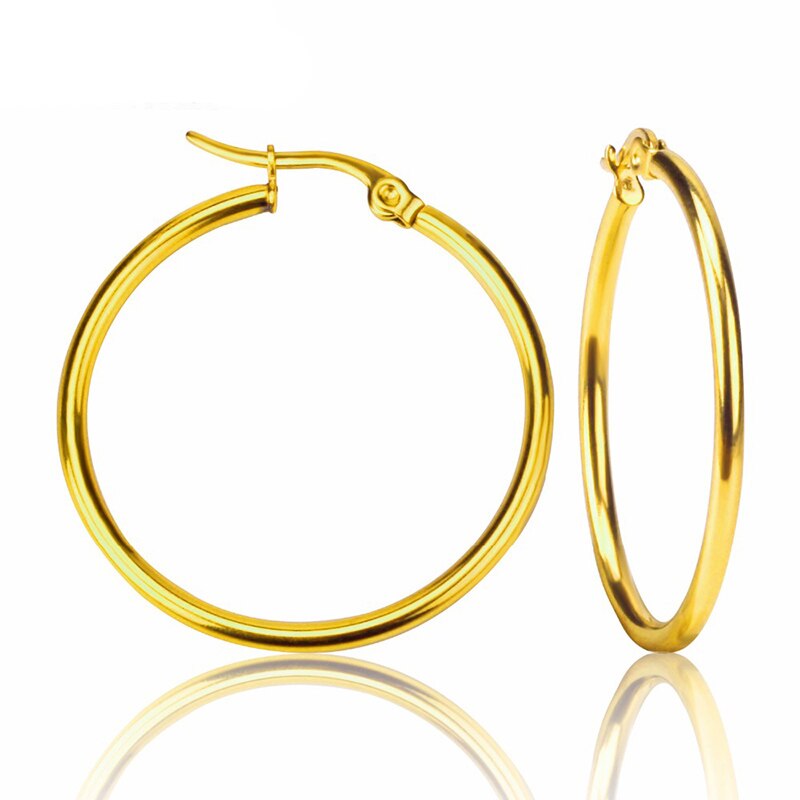 BOBOTUU Steel Gold Black Color Fashion Earrings Jewelry Stainless Steel Big Circle Round 20-60mm Hoop Earrings For Women BE18110