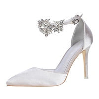 FONBERRY Pink Satin Rhinestone High Heels Bridal Wedding Shoes Women 2022 Pointed Toe Stiletto Crystal Ladies Party Pumps
