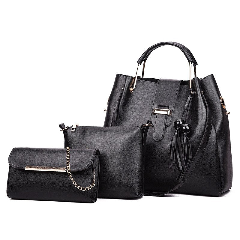 SGARR Women Bags Handbags Women Famous Brands Ladies PU Leather Messenger Bags Fashion 3 Pieces Sets Composite Bag Tassel Tote