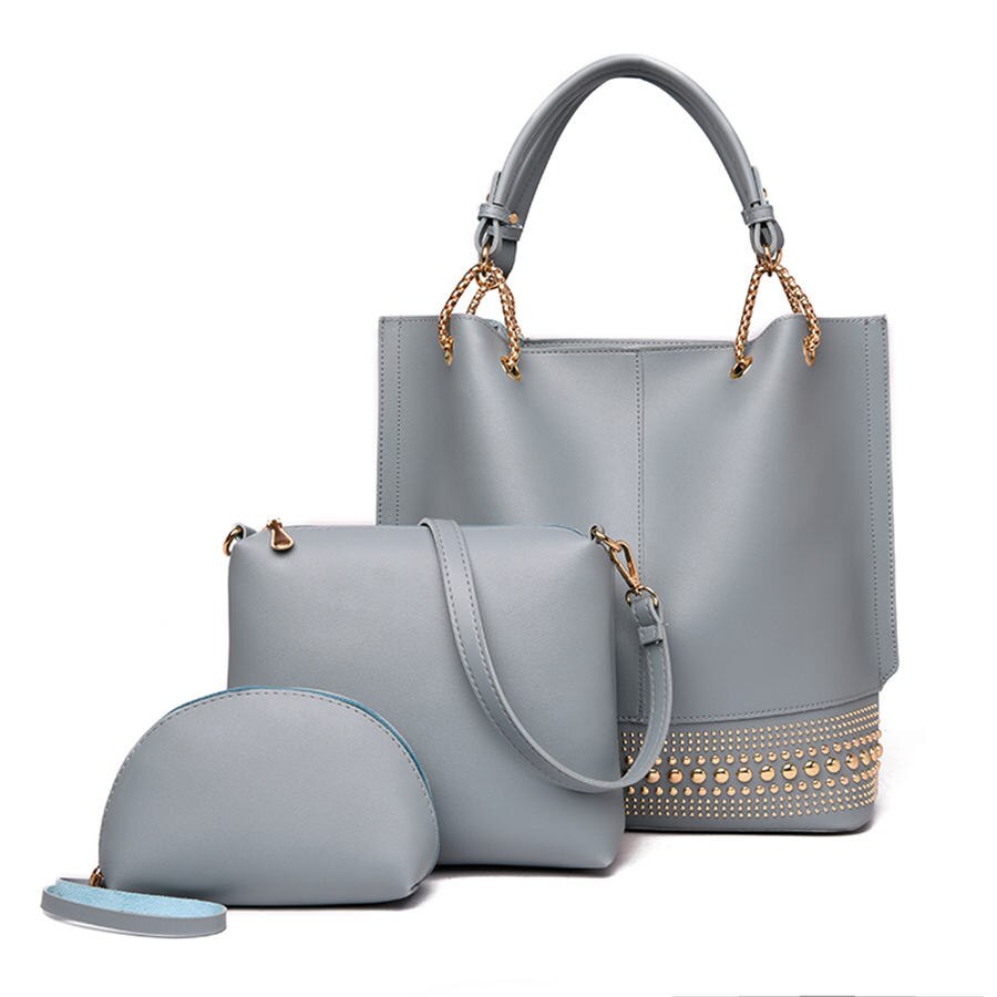 Luxury Designer Women PU Leather Handbags High Quality 3 Pieces Set Shoulder Bag Fashion Rivet Casual Female Tote Crossbody Bags