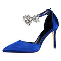 FONBERRY Pink Satin Rhinestone High Heels Bridal Wedding Shoes Women 2022 Pointed Toe Stiletto Crystal Ladies Party Pumps