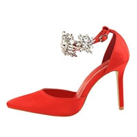 FONBERRY Pink Satin Rhinestone High Heels Bridal Wedding Shoes Women 2022 Pointed Toe Stiletto Crystal Ladies Party Pumps