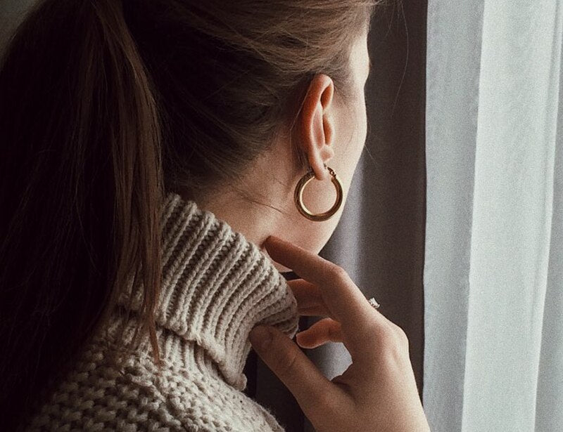 BOBOTUU Steel Gold Black Color Fashion Earrings Jewelry Stainless Steel Big Circle Round 20-60mm Hoop Earrings For Women BE18110