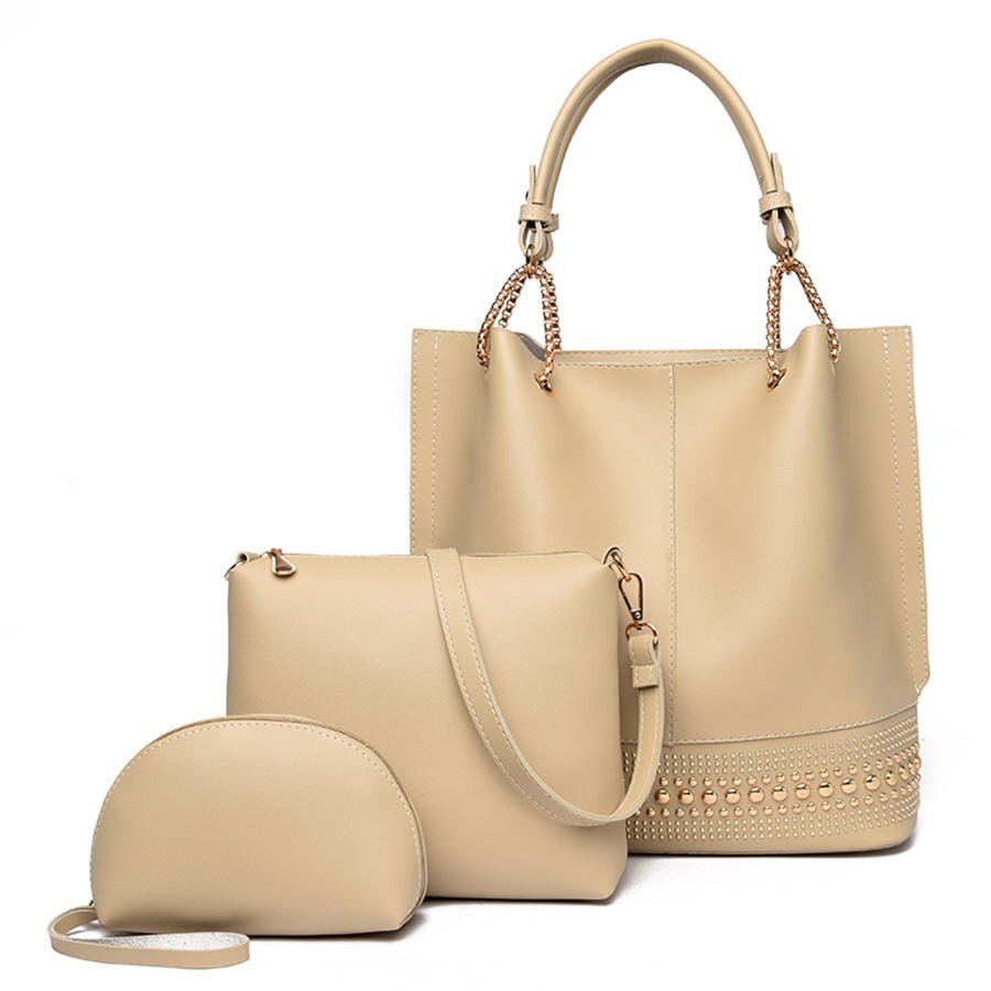 Luxury Designer Women PU Leather Handbags High Quality 3 Pieces Set Shoulder Bag Fashion Rivet Casual Female Tote Crossbody Bags