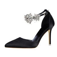 FONBERRY Pink Satin Rhinestone High Heels Bridal Wedding Shoes Women 2022 Pointed Toe Stiletto Crystal Ladies Party Pumps