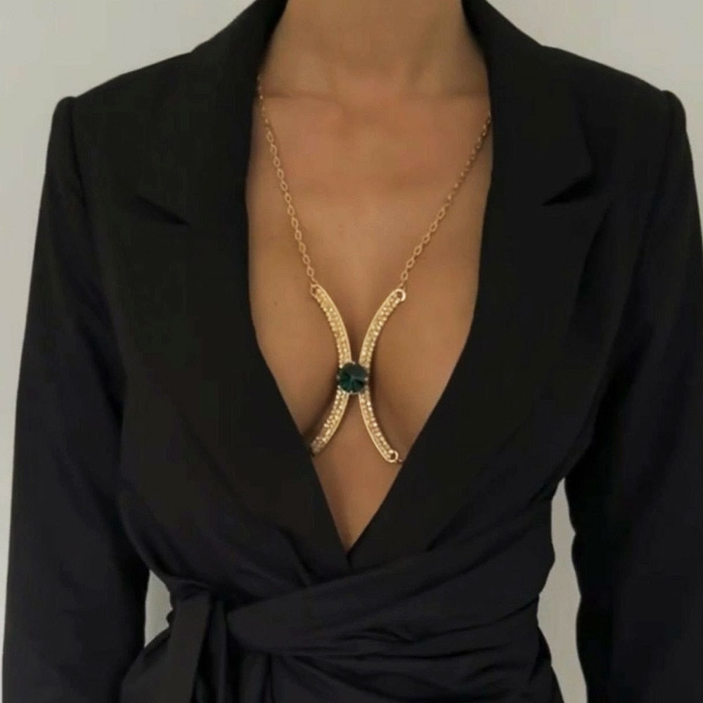 Rhinestone sexy round color crystal breast beauty chain necklace women's nightclub luxury crystal breast chain jewelry accessori