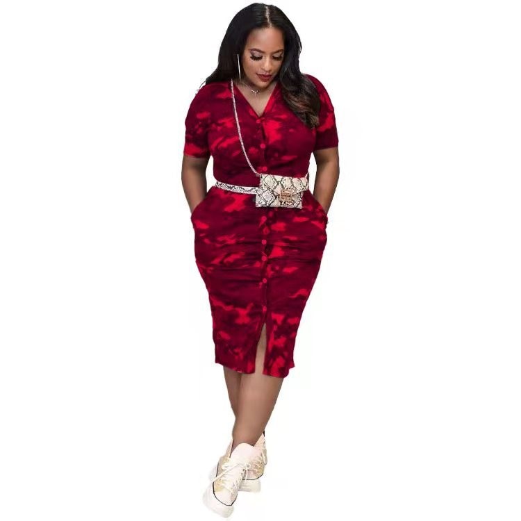 Camouflage Printed Button Bodycon Casual Dress For Women Clothing Summer Short Sleeve Office Lady Shirt Dress