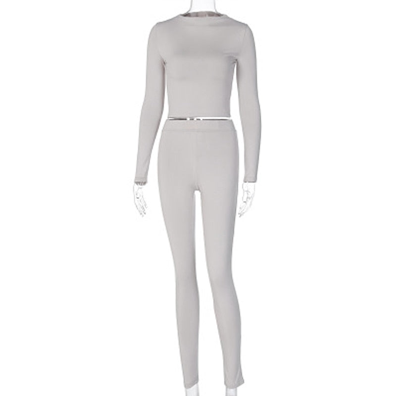 Winter Women Sport Fitness 2 Two Piece Set Outfits Long Sleeve Crop Tops Tshirt Leggings Pants Set Bodycon Tracksuits Women's