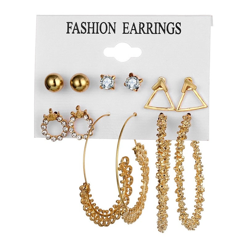 FNIO Statement Gold/Sliver Big Bamboo Circle Hoop Earrings For Women Hip Hop Earrings set Classic Jewelry 3pcs/set