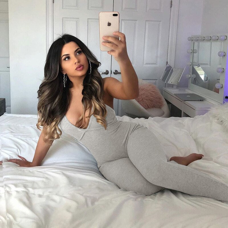Simenual V Neck Backless Criss Cross Bodycon Rompers Womens Jumpsuit Strap Sporty Workout Skinny Active Wear Solid Jumpsuits New