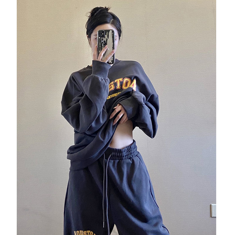Fashion leisure sports suit women 2021 spring and autumn new American hip-hop style loose sweater and trousers two-piece suit