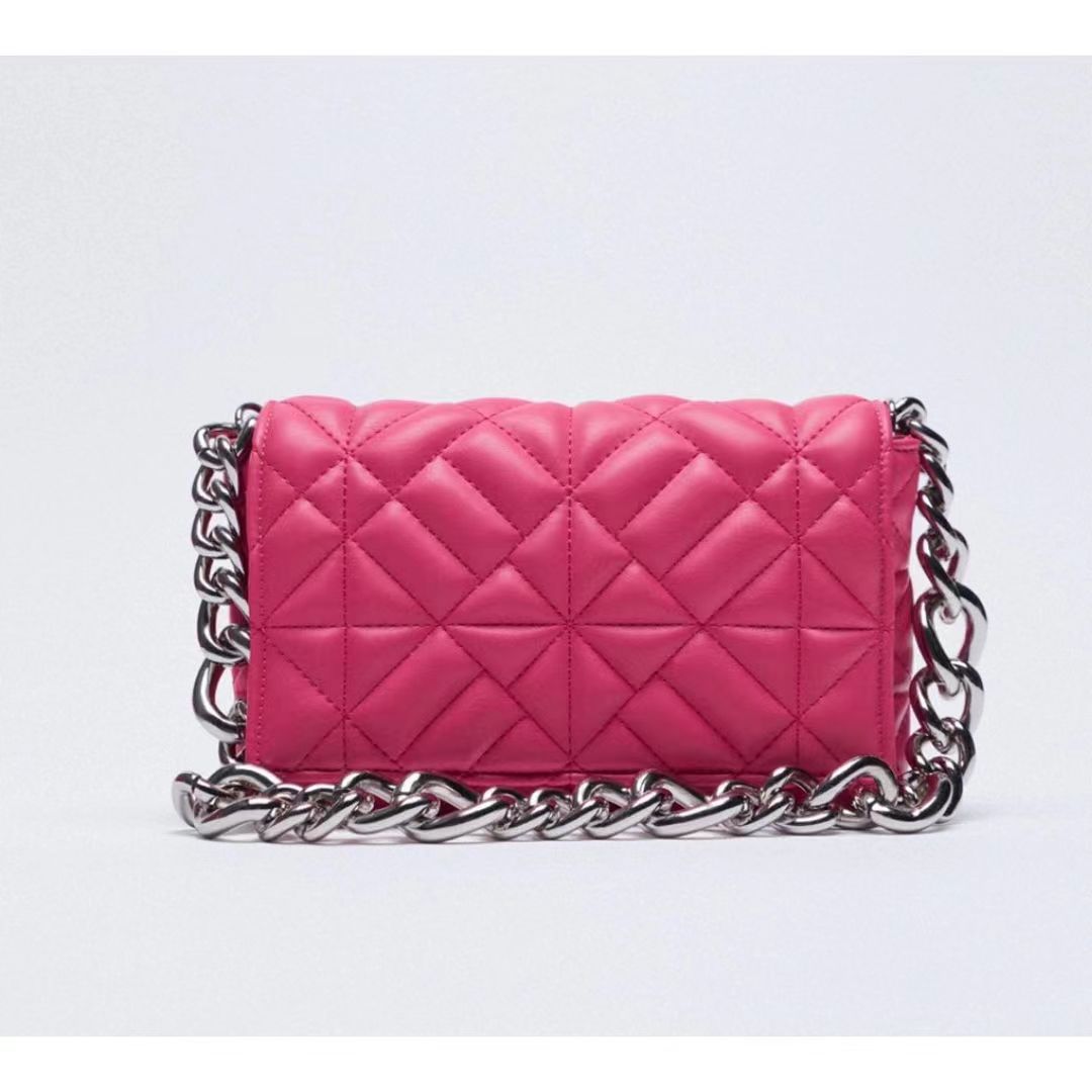 Women Diamond Lattice PU Messenger Bags Metal Chains Crossbody Hand Bag Causal Tote Flap Bag for zara woman Shoulder Bag