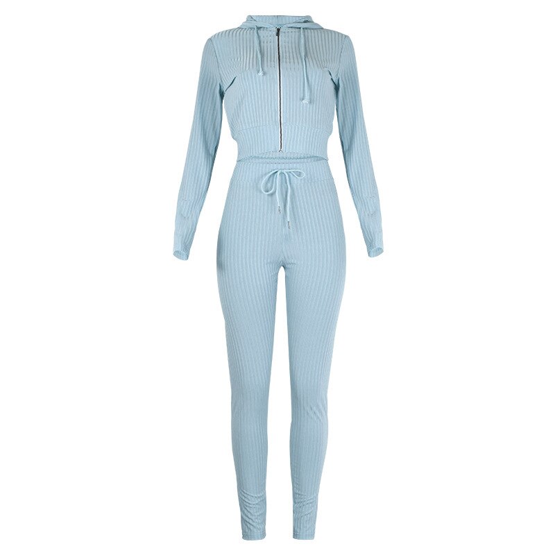 Ribbed Hoodie Two Piece Set Tracksuit Women Long Sleeve Sweatshirt Pencil Pants Suit Joggers Sport Fitness Outfits Sweatsuits