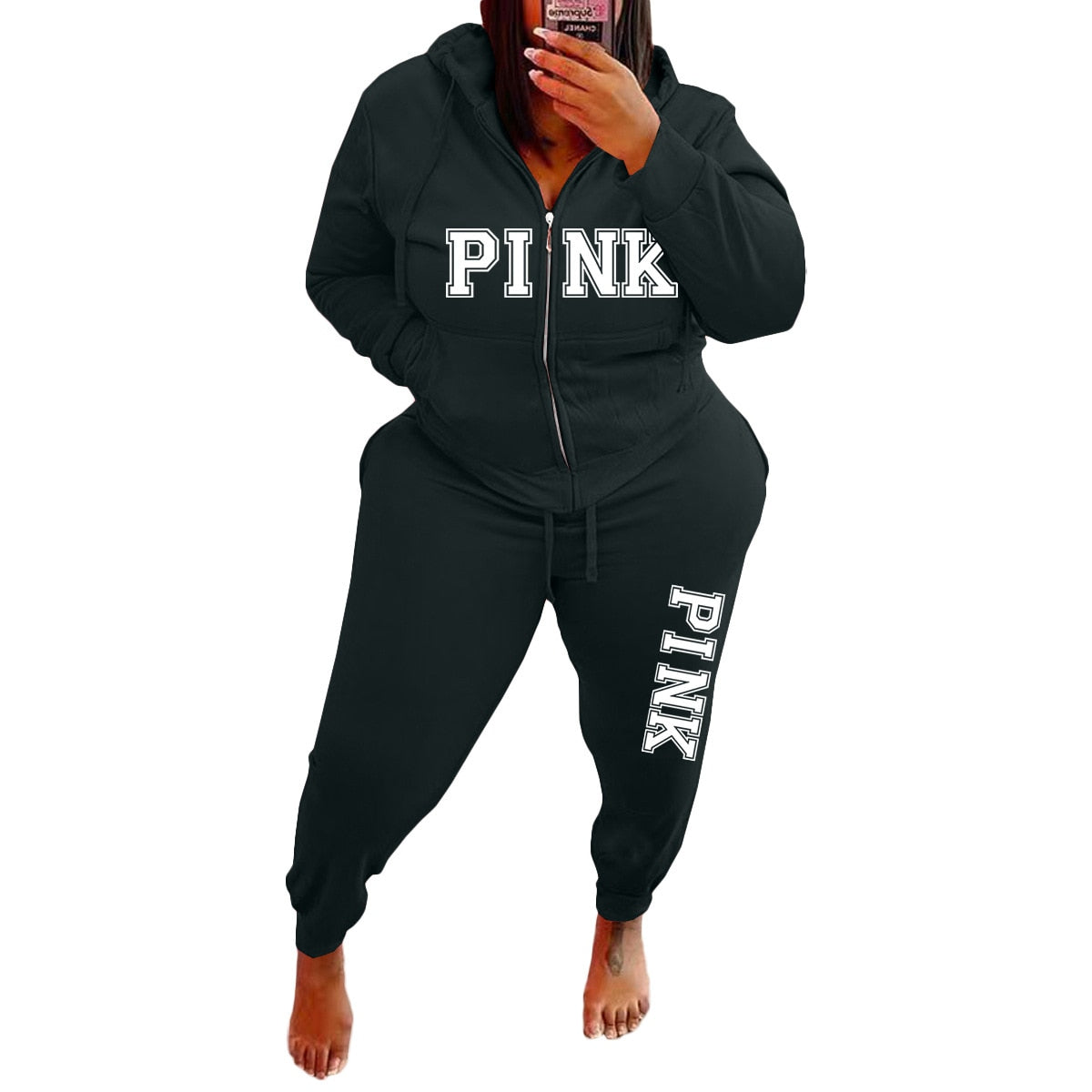 FAGADOER 2022 Plus Size Sporty PINK Letter Print Fashion Spring Set High Waist 2 Piece Set L-5XL Women Gym Clothing Pant Sets