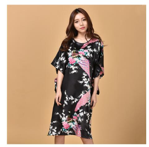 Plus Size Black Women's Summer Lounge Robe Lady New Sexy Home Dress Rayon Nightgown Large Loose Sleepwear Bathrobe Gown S002-B