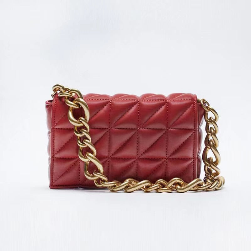 Women Diamond Lattice PU Messenger Bags Metal Chains Crossbody Hand Bag Causal Tote Flap Bag for zara woman Shoulder Bag