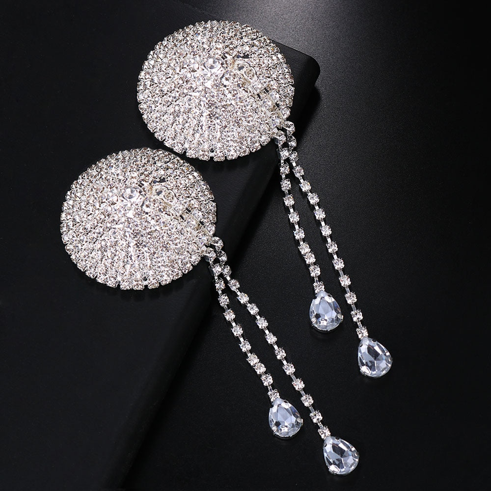 Stonefans 2 PCS Rhinestone Heart Tassel Nipple Stickers Breast Petals Women Sexy Body Chain Cover Nipple Pasties Sticker Jewelry