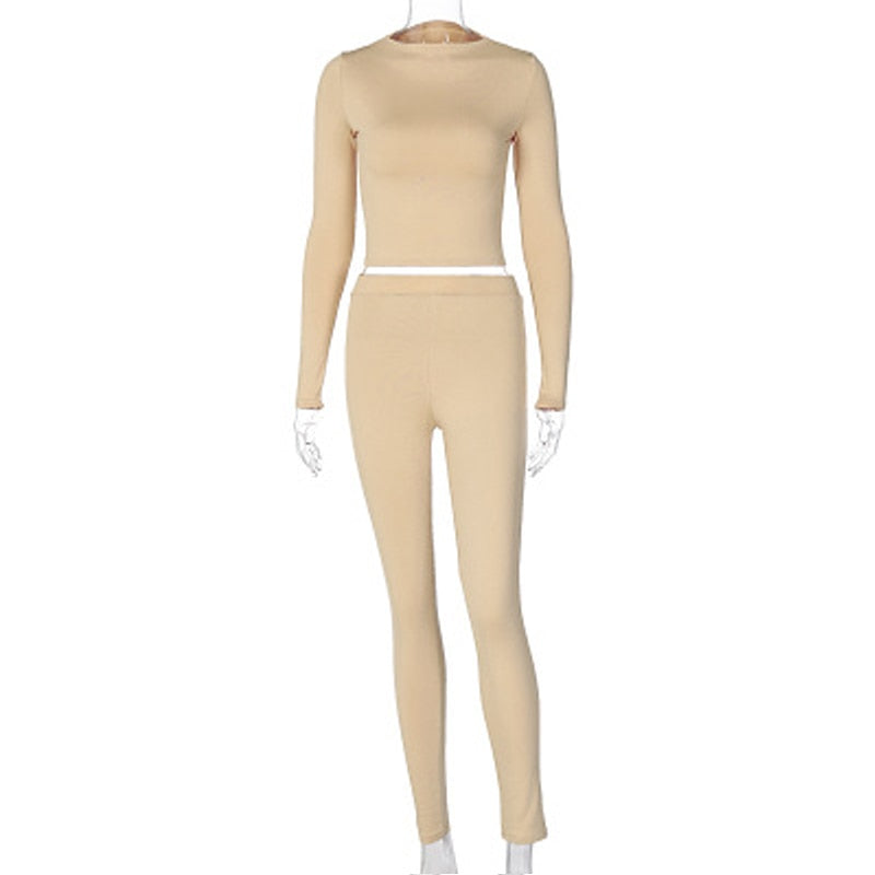 Winter Women Sport Fitness 2 Two Piece Set Outfits Long Sleeve Crop Tops Tshirt Leggings Pants Set Bodycon Tracksuits Women's