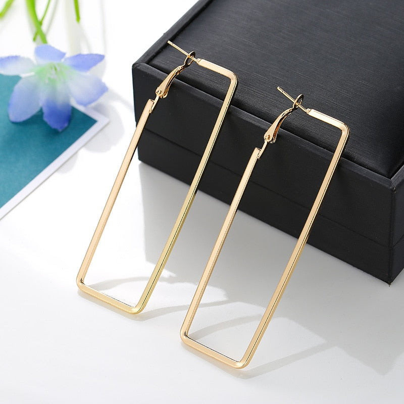 BLIJERY Trendy Oversize Geometric Big Hoop Earrings For Women Basketball Brincos Exaggerated Large Square Earrings Punk Jewelry
