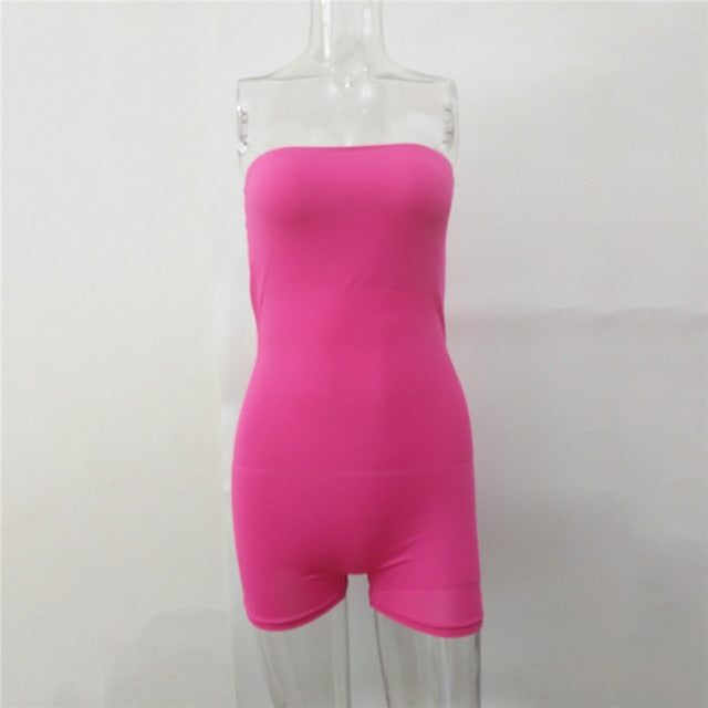 Women Casual Strapless Jumpsuit Playsuit Tube Bodysuit Bodycon Short Romper Catsuit Clubwear Summer Off Shoulder Short Pants