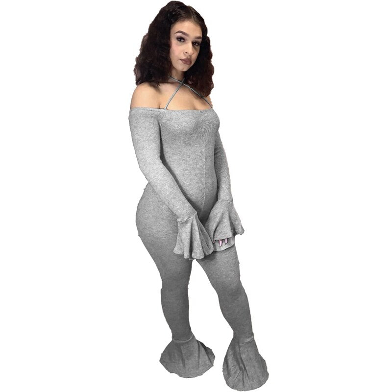 ZOOEFFBB Sexy Fall Long Sleeve Bodycon Jumpsuit Rompers Womens Jumpsuits 2021 Fashion Lounge Wear Outfits One Piece Flare Pants