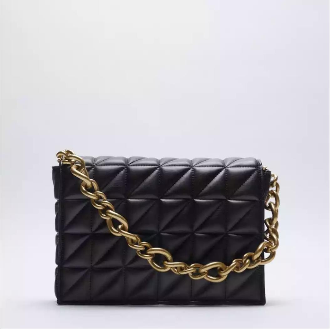 Women Diamond Lattice PU Messenger Bags Metal Chains Crossbody Hand Bag Causal Tote Flap Bag for zara woman Shoulder Bag