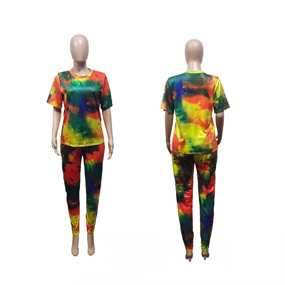 Plus Size Women Clothing 2 Piece Set Outfits Tie Dye Pants Sets Crop and Top Summer Fashion Streetwear Wholesale Dropshipping