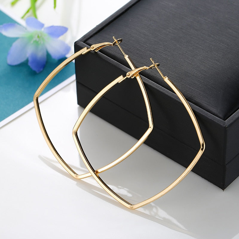 BLIJERY Trendy Oversize Geometric Big Hoop Earrings For Women Basketball Brincos Exaggerated Large Square Earrings Punk Jewelry