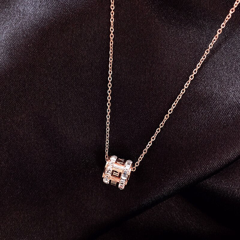 Luxury Famous Brand Jewelry Rose Gold Stainless Steel Roman numeral crystal necklace Female Charm necklace For Women