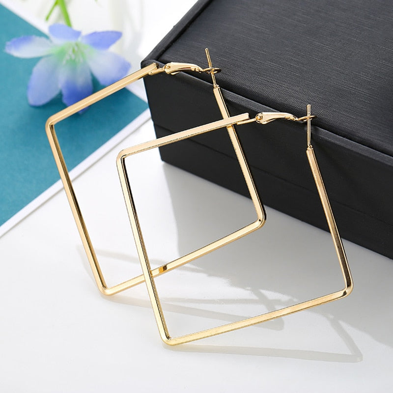 BLIJERY Trendy Oversize Geometric Big Hoop Earrings For Women Basketball Brincos Exaggerated Large Square Earrings Punk Jewelry